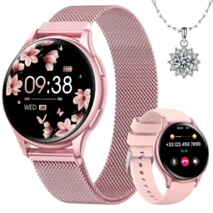 Women's Smartwatch 1.27" with call notification, cycle tracking, 120+ sports modes, heart rate & sleep monitor, pedometer, compatible with Android & iOS, gift - pink