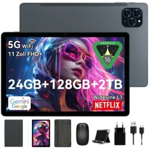 TABWEE T90 Tablet Android 16, 11 inch, 24GB (8+16) RAM+128GB ROM(2TB TF), 5G WiFi, with pen/mouse/keyboard, 8000mAh/16MP+8MP/Widevine L1/Gemini AI