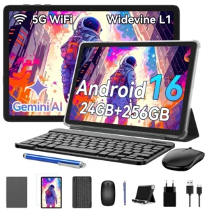TABWEE T20 Android 16 Tablet 10.1 inch, 24GB (8+16 Expandable) RAM + 256GB ROM (2TB TF) with Accessories Tablet PC, Widevine L1, 5G WiFi, Gemini AI Magic