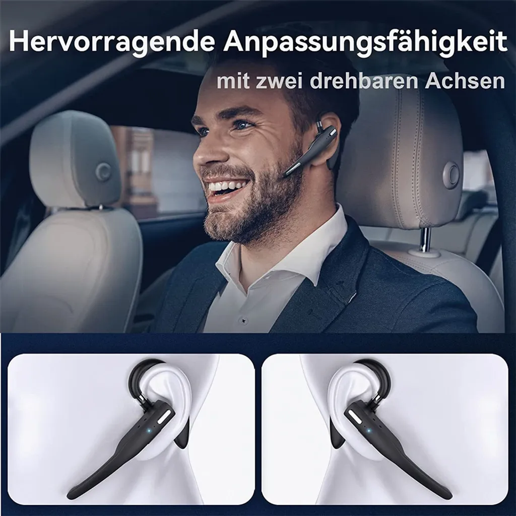 Bluetooth Headset with Microphone, In-Ear Hands-Free Headset, Wireless Headphones for Mobile Phones with LED Charging Case for Driving/Business/Office, IPX7 Waterproof (Black) - Image 5