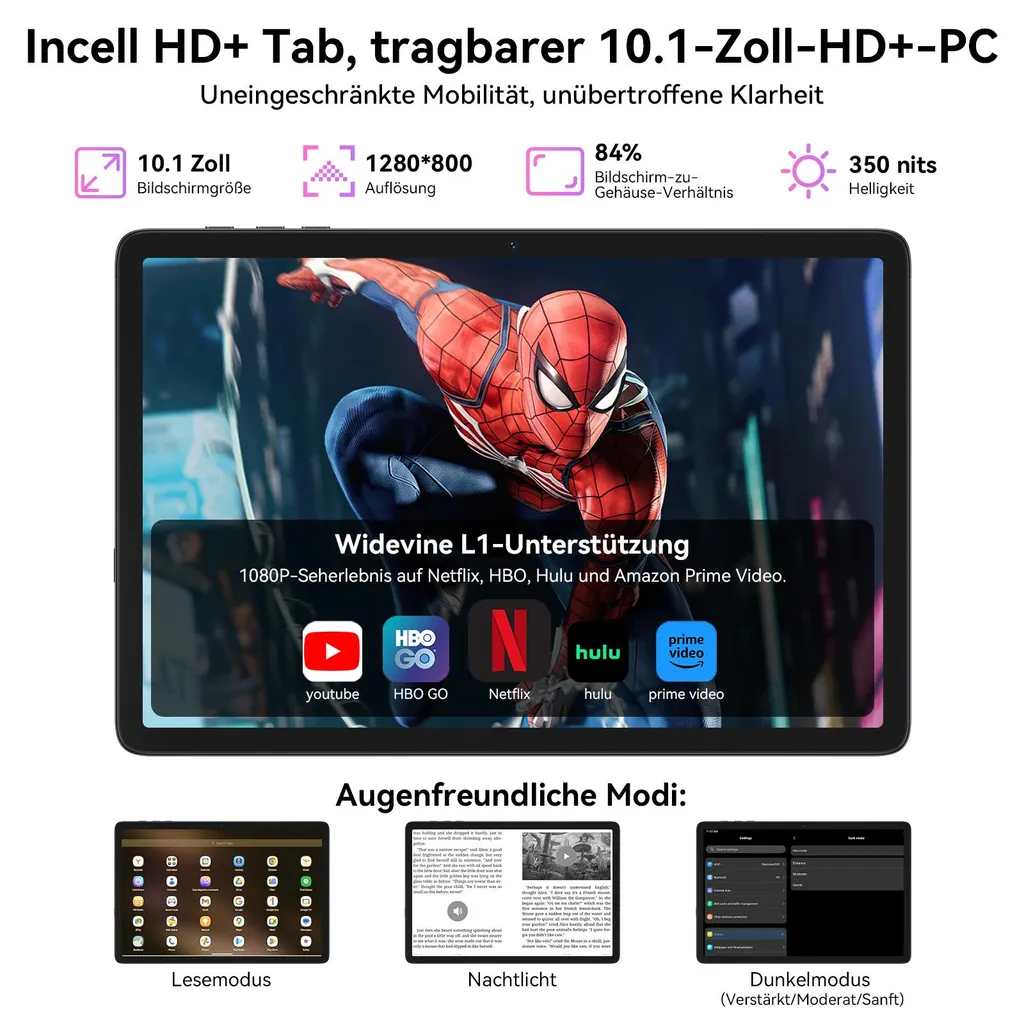 TABWEE T20 Android 16 Tablet 10.1 inch, 24GB (8+16 Expandable) RAM + 256GB ROM (2TB TF) with Accessories Tablet PC, Widevine L1, 5G WiFi, Gemini AI Magic - Image 3