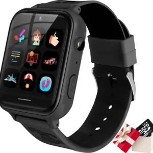 Topchances Kids Gaming Smartwatch Phone with Music Player, SOS Games, Camera, Calculator, Alarm Clock, Touchscreen, Voice Chat (with 1GB SD Card) for Boys and Girls, Black