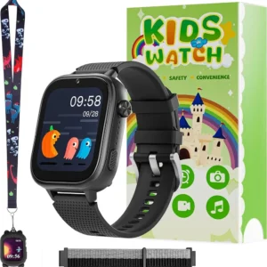 4G Kids Smartwatch with GPS, Phone & Video Call, SOS, Camera, Messages, Pedometer and School Mode – Wristwatch for Boys and Girls (Black)
