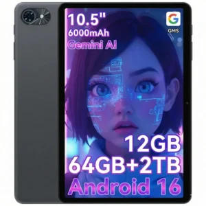 TABWEE T80 Tablet 10.5 inch, Android 16, 64GB ROM, 1280 x 800 pixels, 6000mAh battery, 5MP camera, 5G WiFi, Bluetooth, Gemini AI Tablet