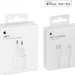 Apple 20 W USB-C Power Adapter + USB-C auf Lightning Kabel 2 m – Bundle | Fast Charge, Weiß (Originalverpackt)